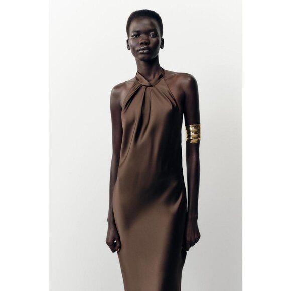 ZARA HALTER MIDI DRESS - Picture 1 of 10